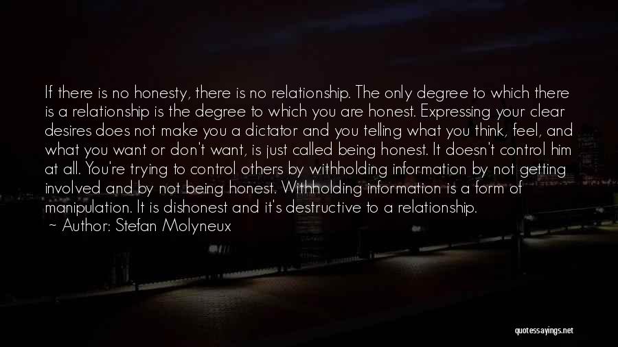 Stefan Molyneux Quotes: If There Is No Honesty, There Is No Relationship. The Only Degree To Which There Is A Relationship Is The