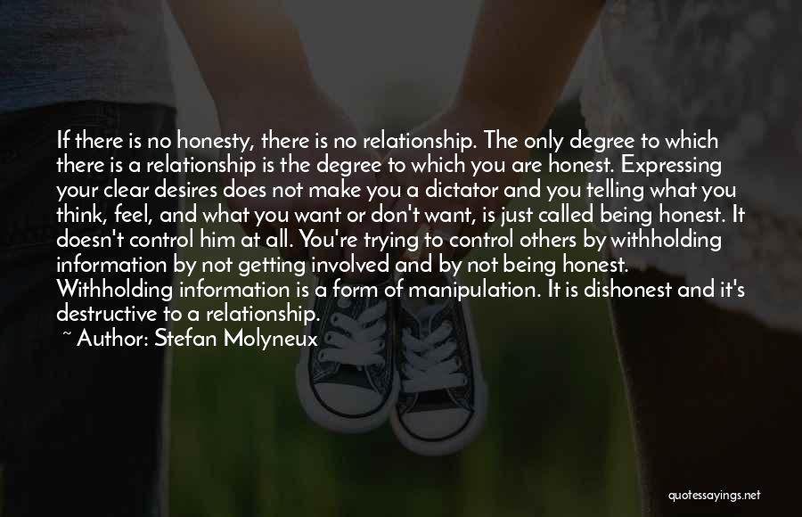 Stefan Molyneux Quotes: If There Is No Honesty, There Is No Relationship. The Only Degree To Which There Is A Relationship Is The