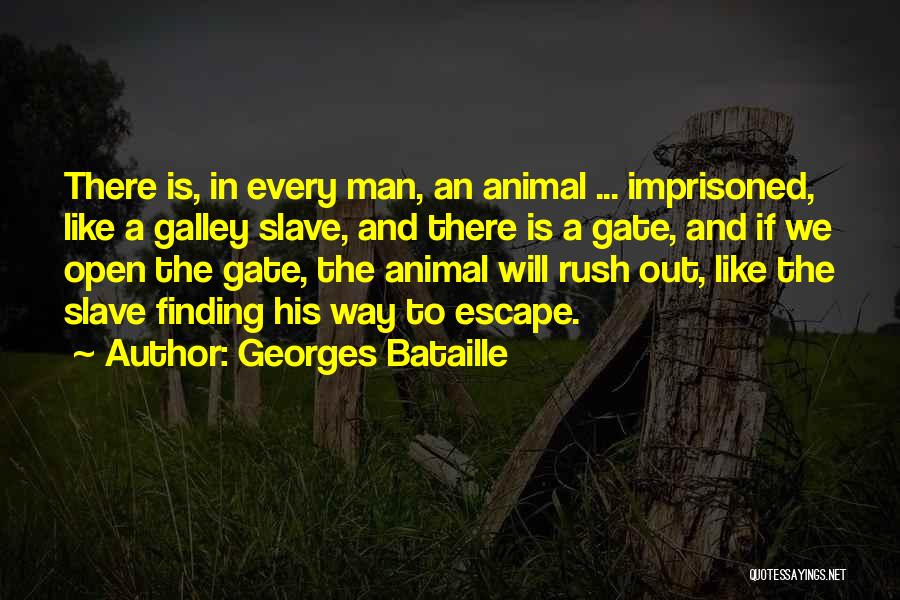 Georges Bataille Quotes: There Is, In Every Man, An Animal ... Imprisoned, Like A Galley Slave, And There Is A Gate, And If