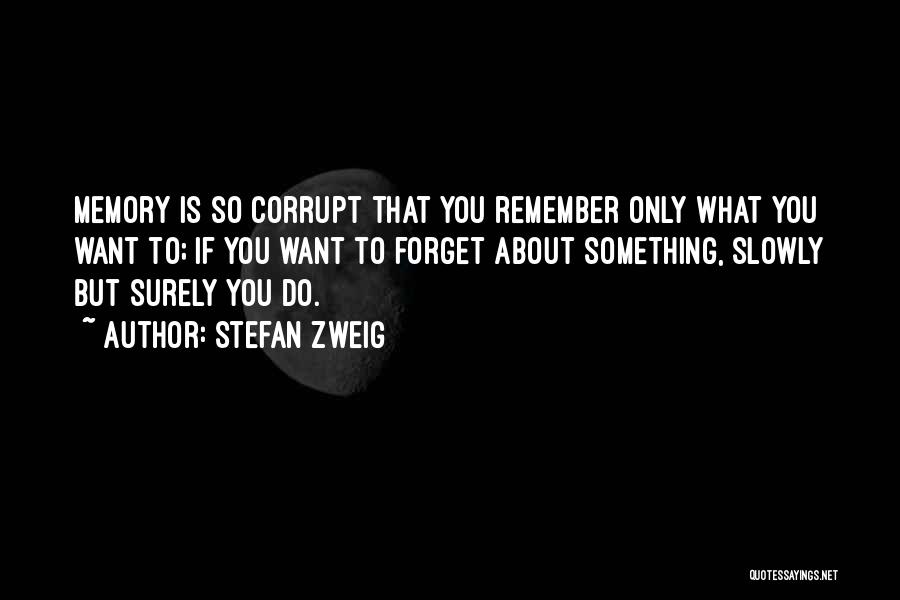 Stefan Zweig Quotes: Memory Is So Corrupt That You Remember Only What You Want To; If You Want To Forget About Something, Slowly