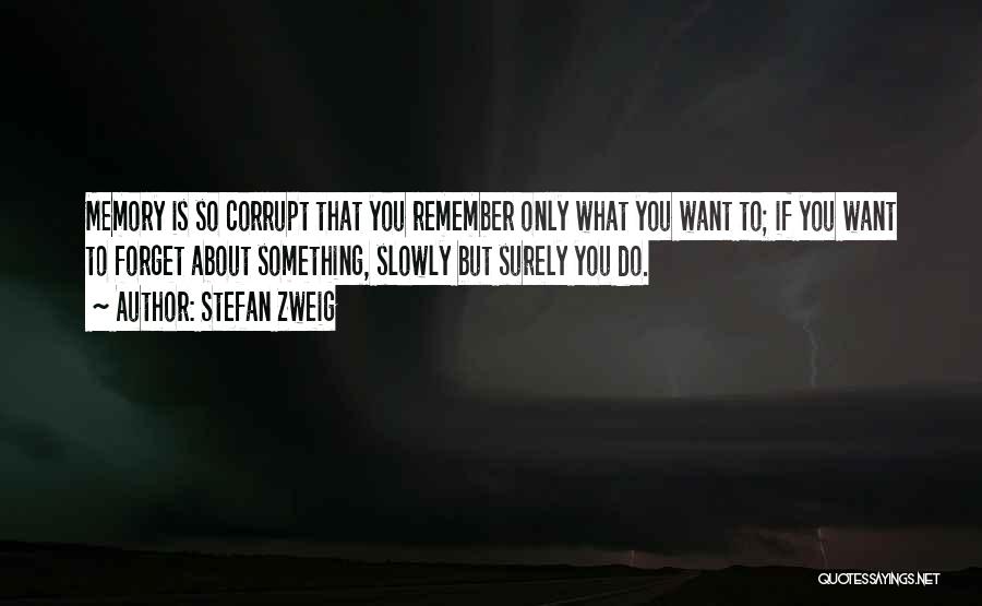 Stefan Zweig Quotes: Memory Is So Corrupt That You Remember Only What You Want To; If You Want To Forget About Something, Slowly