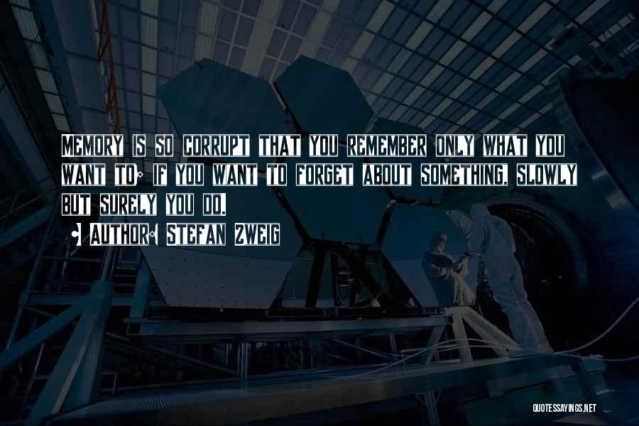 Stefan Zweig Quotes: Memory Is So Corrupt That You Remember Only What You Want To; If You Want To Forget About Something, Slowly