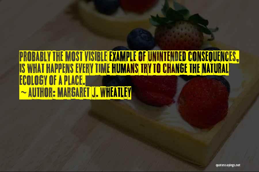 Margaret J. Wheatley Quotes: Probably The Most Visible Example Of Unintended Consequences, Is What Happens Every Time Humans Try To Change The Natural Ecology