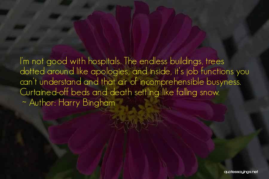 Harry Bingham Quotes: I'm Not Good With Hospitals. The Endless Buildings, Trees Dotted Around Like Apologies, And Inside, It's Job Functions You Can't