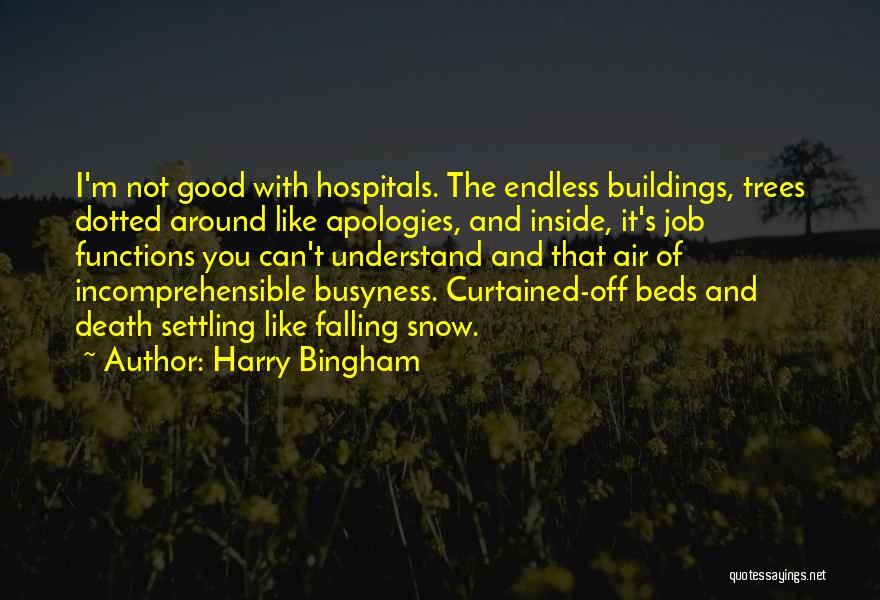 Harry Bingham Quotes: I'm Not Good With Hospitals. The Endless Buildings, Trees Dotted Around Like Apologies, And Inside, It's Job Functions You Can't