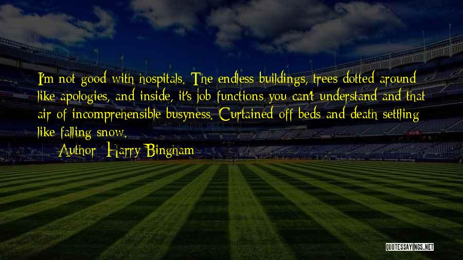 Harry Bingham Quotes: I'm Not Good With Hospitals. The Endless Buildings, Trees Dotted Around Like Apologies, And Inside, It's Job Functions You Can't