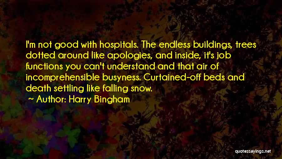 Harry Bingham Quotes: I'm Not Good With Hospitals. The Endless Buildings, Trees Dotted Around Like Apologies, And Inside, It's Job Functions You Can't