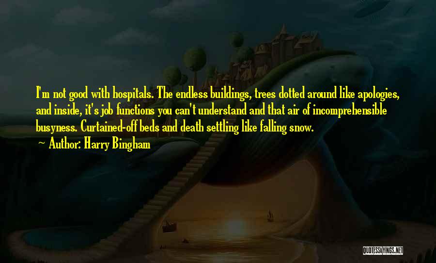 Harry Bingham Quotes: I'm Not Good With Hospitals. The Endless Buildings, Trees Dotted Around Like Apologies, And Inside, It's Job Functions You Can't