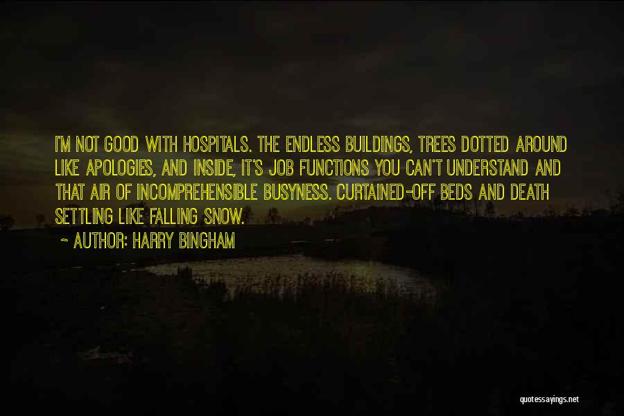 Harry Bingham Quotes: I'm Not Good With Hospitals. The Endless Buildings, Trees Dotted Around Like Apologies, And Inside, It's Job Functions You Can't