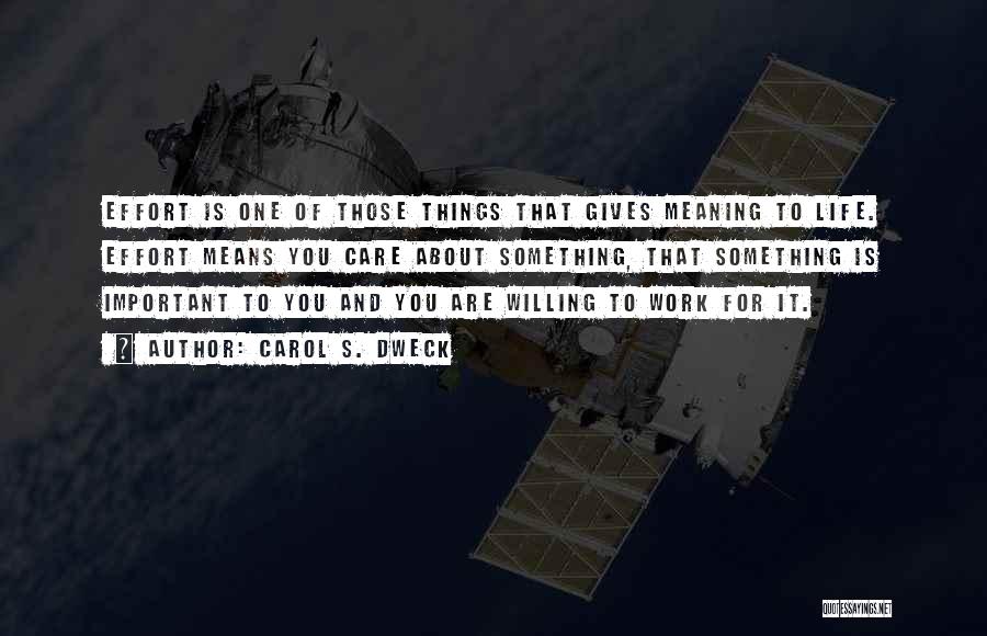 Carol S. Dweck Quotes: Effort Is One Of Those Things That Gives Meaning To Life. Effort Means You Care About Something, That Something Is