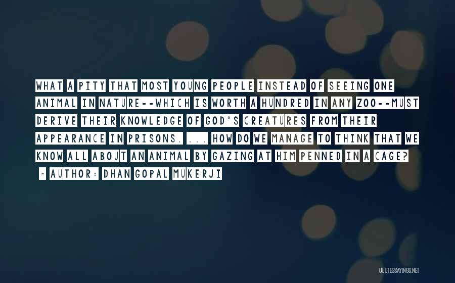 Dhan Gopal Mukerji Quotes: What A Pity That Most Young People Instead Of Seeing One Animal In Nature--which Is Worth A Hundred In Any