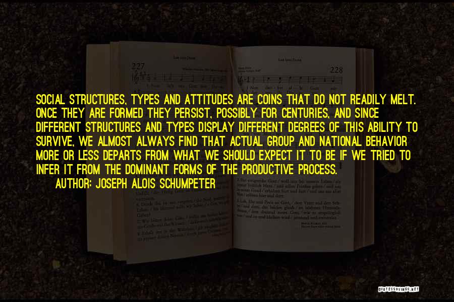 Joseph Alois Schumpeter Quotes: Social Structures, Types And Attitudes Are Coins That Do Not Readily Melt. Once They Are Formed They Persist, Possibly For