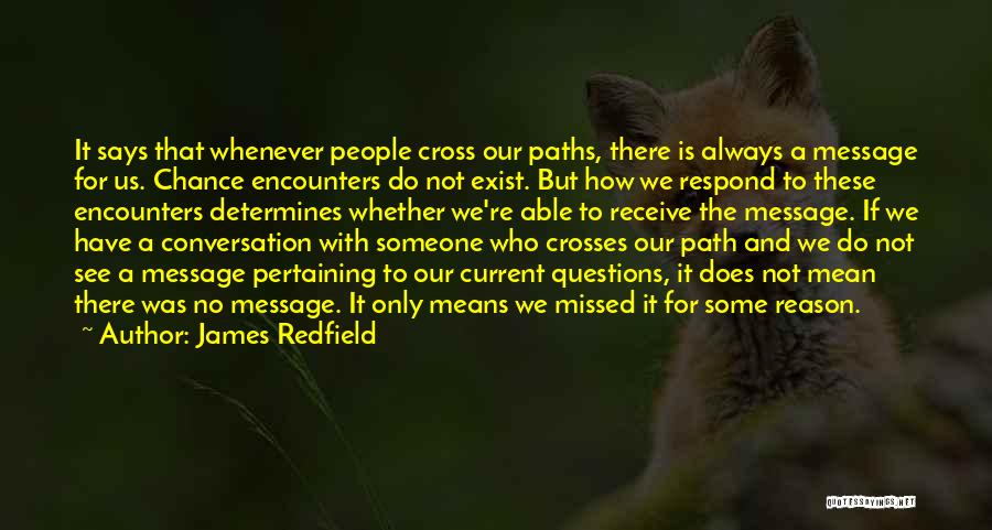 James Redfield Quotes: It Says That Whenever People Cross Our Paths, There Is Always A Message For Us. Chance Encounters Do Not Exist.