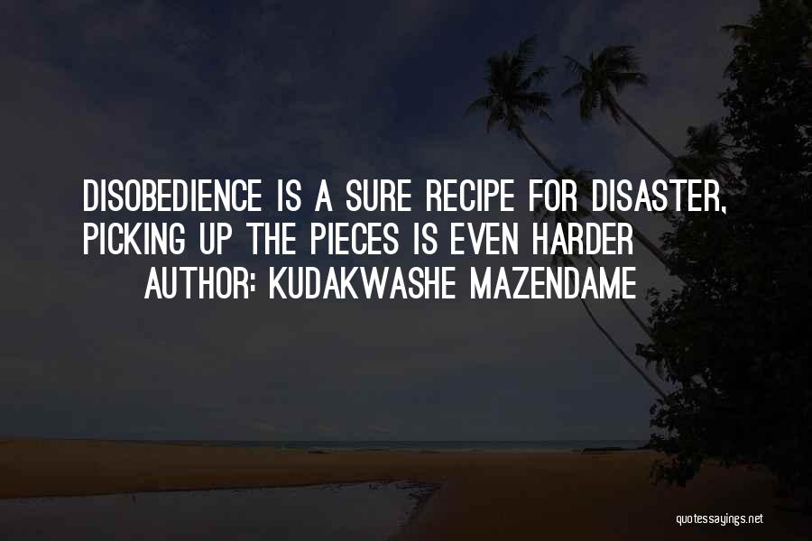 Kudakwashe Mazendame Quotes: Disobedience Is A Sure Recipe For Disaster, Picking Up The Pieces Is Even Harder