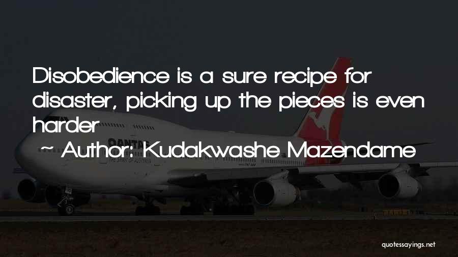 Kudakwashe Mazendame Quotes: Disobedience Is A Sure Recipe For Disaster, Picking Up The Pieces Is Even Harder