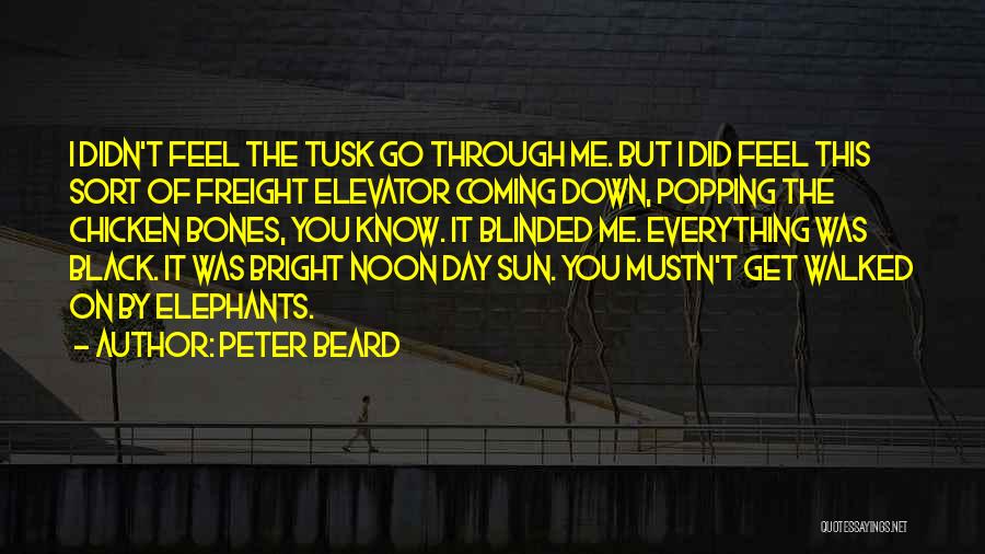 Peter Beard Quotes: I Didn't Feel The Tusk Go Through Me. But I Did Feel This Sort Of Freight Elevator Coming Down, Popping