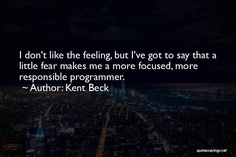 Kent Beck Quotes: I Don't Like The Feeling, But I've Got To Say That A Little Fear Makes Me A More Focused, More