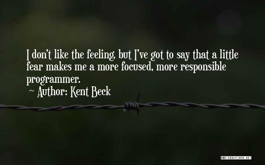 Kent Beck Quotes: I Don't Like The Feeling, But I've Got To Say That A Little Fear Makes Me A More Focused, More