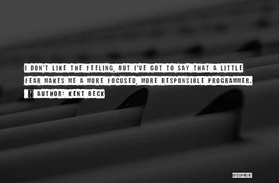 Kent Beck Quotes: I Don't Like The Feeling, But I've Got To Say That A Little Fear Makes Me A More Focused, More