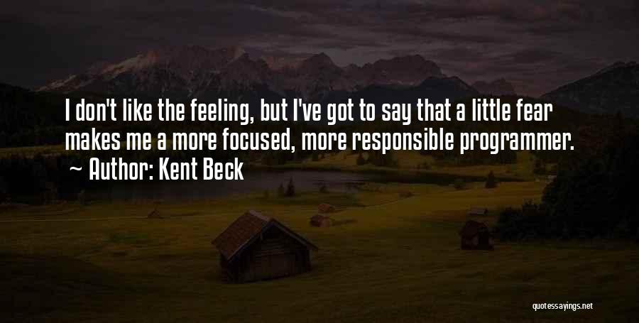 Kent Beck Quotes: I Don't Like The Feeling, But I've Got To Say That A Little Fear Makes Me A More Focused, More