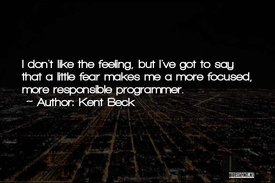 Kent Beck Quotes: I Don't Like The Feeling, But I've Got To Say That A Little Fear Makes Me A More Focused, More