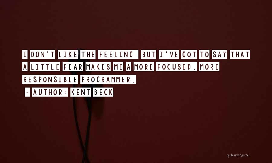 Kent Beck Quotes: I Don't Like The Feeling, But I've Got To Say That A Little Fear Makes Me A More Focused, More