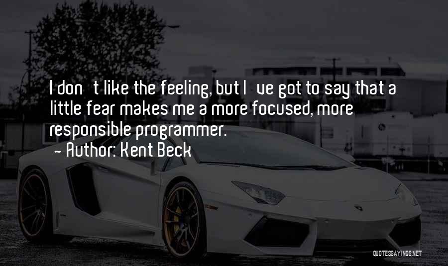 Kent Beck Quotes: I Don't Like The Feeling, But I've Got To Say That A Little Fear Makes Me A More Focused, More