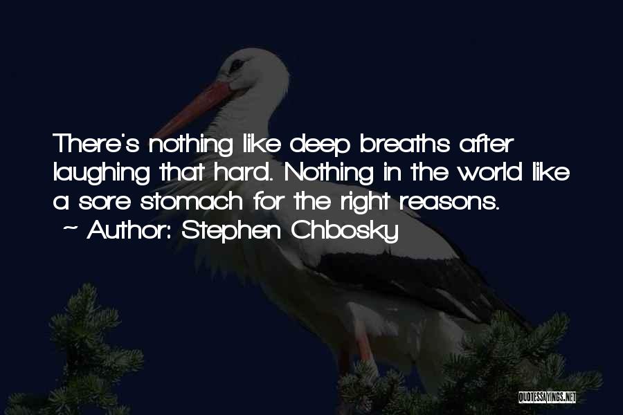 Stephen Chbosky Quotes: There's Nothing Like Deep Breaths After Laughing That Hard. Nothing In The World Like A Sore Stomach For The Right