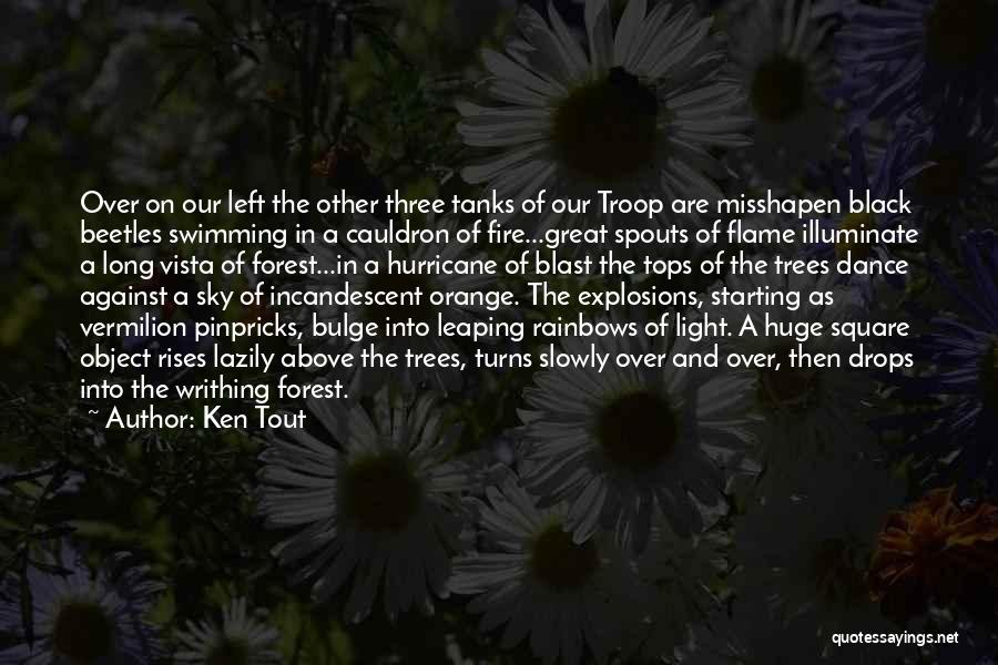 Ken Tout Quotes: Over On Our Left The Other Three Tanks Of Our Troop Are Misshapen Black Beetles Swimming In A Cauldron Of