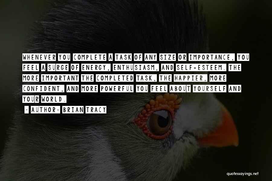 Brian Tracy Quotes: Whenever You Complete A Task Of Any Size Or Importance, You Feel A Surge Of Energy, Enthusiasm, And Self-esteem. The