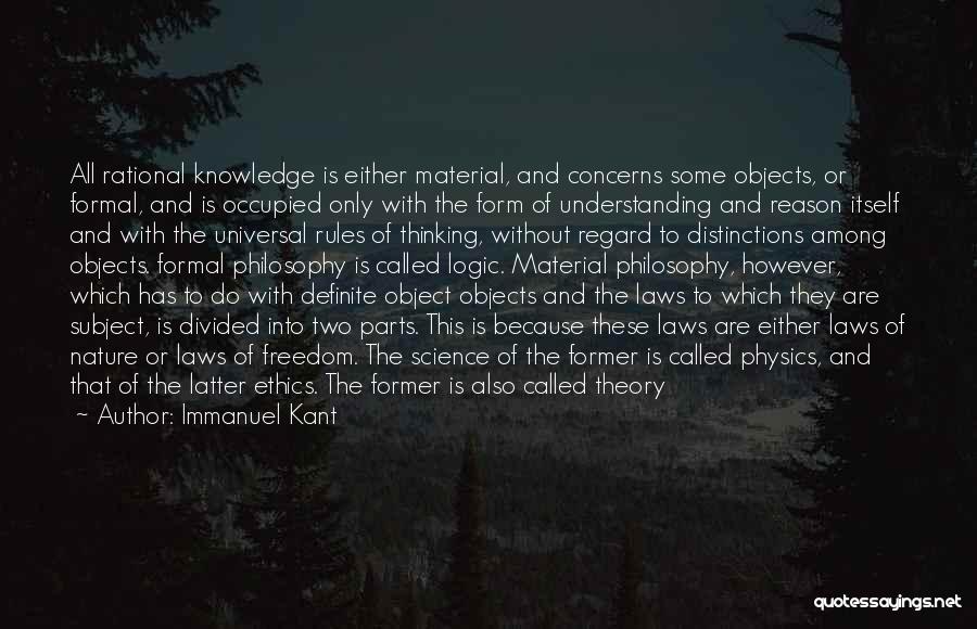 Immanuel Kant Quotes: All Rational Knowledge Is Either Material, And Concerns Some Objects, Or Formal, And Is Occupied Only With The Form Of