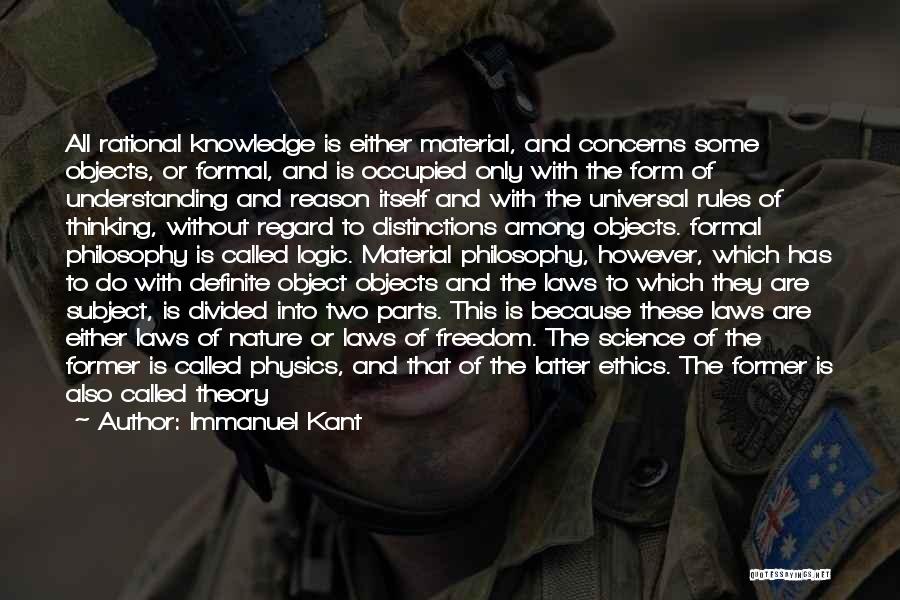 Immanuel Kant Quotes: All Rational Knowledge Is Either Material, And Concerns Some Objects, Or Formal, And Is Occupied Only With The Form Of