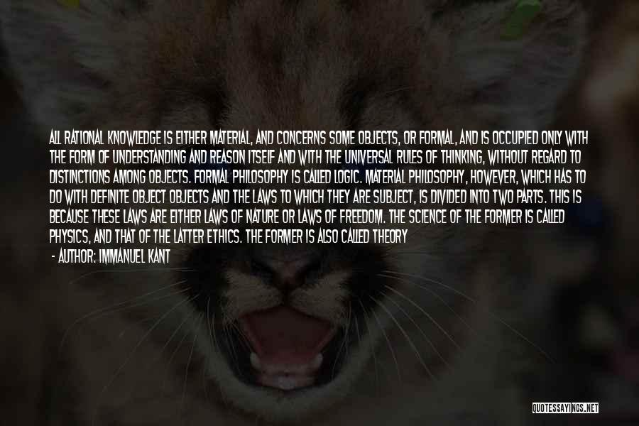 Immanuel Kant Quotes: All Rational Knowledge Is Either Material, And Concerns Some Objects, Or Formal, And Is Occupied Only With The Form Of
