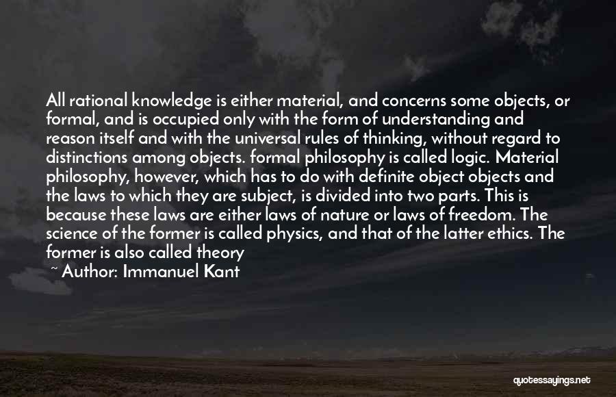 Immanuel Kant Quotes: All Rational Knowledge Is Either Material, And Concerns Some Objects, Or Formal, And Is Occupied Only With The Form Of