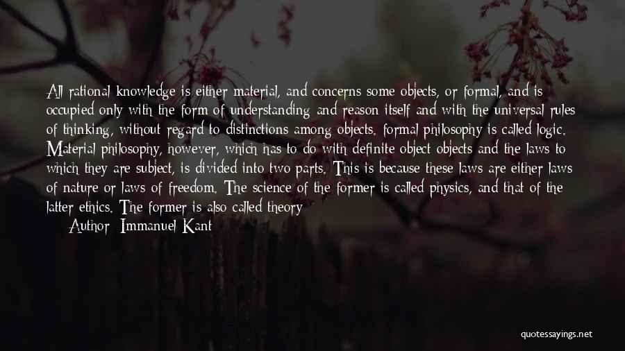 Immanuel Kant Quotes: All Rational Knowledge Is Either Material, And Concerns Some Objects, Or Formal, And Is Occupied Only With The Form Of