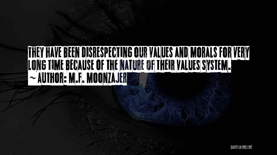 M.F. Moonzajer Quotes: They Have Been Disrespecting Our Values And Morals For Very Long Time Because Of The Nature Of Their Values System.