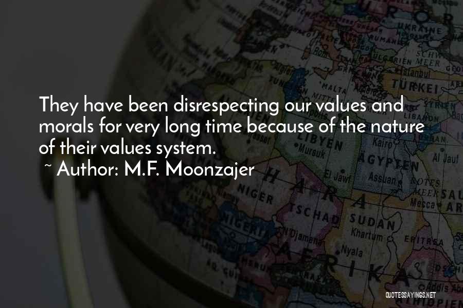 M.F. Moonzajer Quotes: They Have Been Disrespecting Our Values And Morals For Very Long Time Because Of The Nature Of Their Values System.