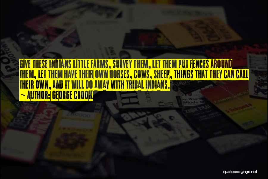George Crook Quotes: Give These Indians Little Farms, Survey Them, Let Them Put Fences Around Them, Let Them Have Their Own Horses, Cows,