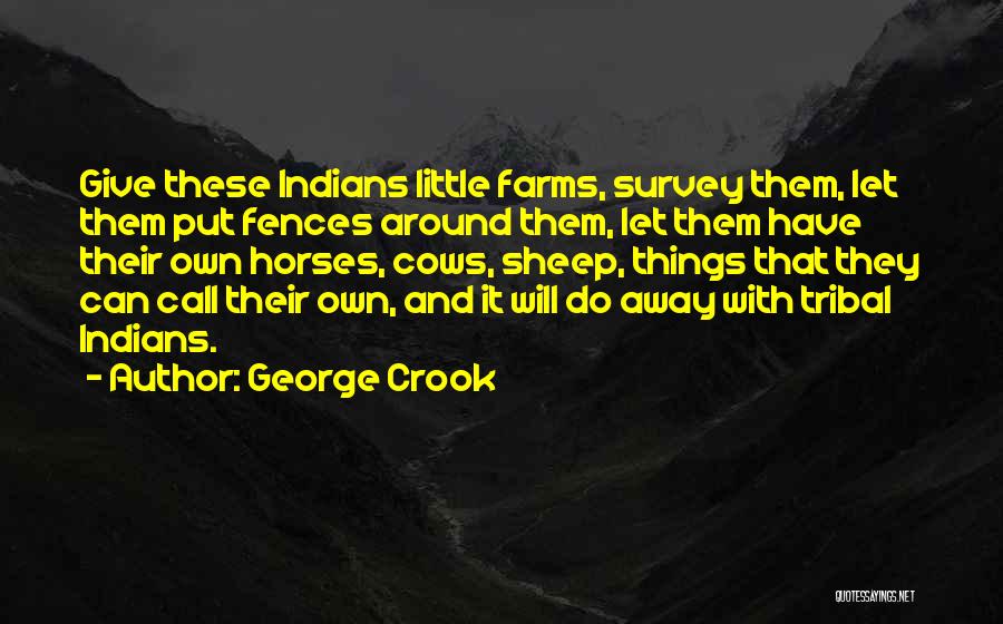 George Crook Quotes: Give These Indians Little Farms, Survey Them, Let Them Put Fences Around Them, Let Them Have Their Own Horses, Cows,