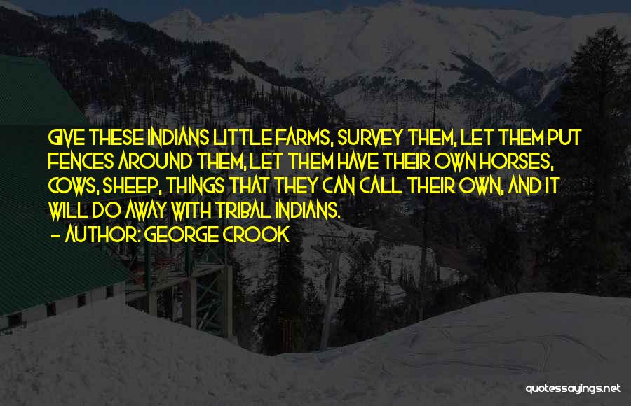 George Crook Quotes: Give These Indians Little Farms, Survey Them, Let Them Put Fences Around Them, Let Them Have Their Own Horses, Cows,