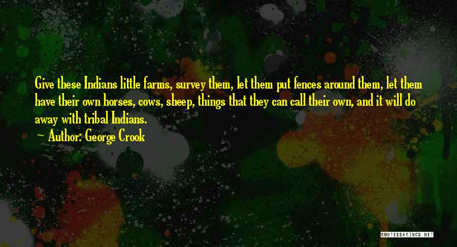 George Crook Quotes: Give These Indians Little Farms, Survey Them, Let Them Put Fences Around Them, Let Them Have Their Own Horses, Cows,