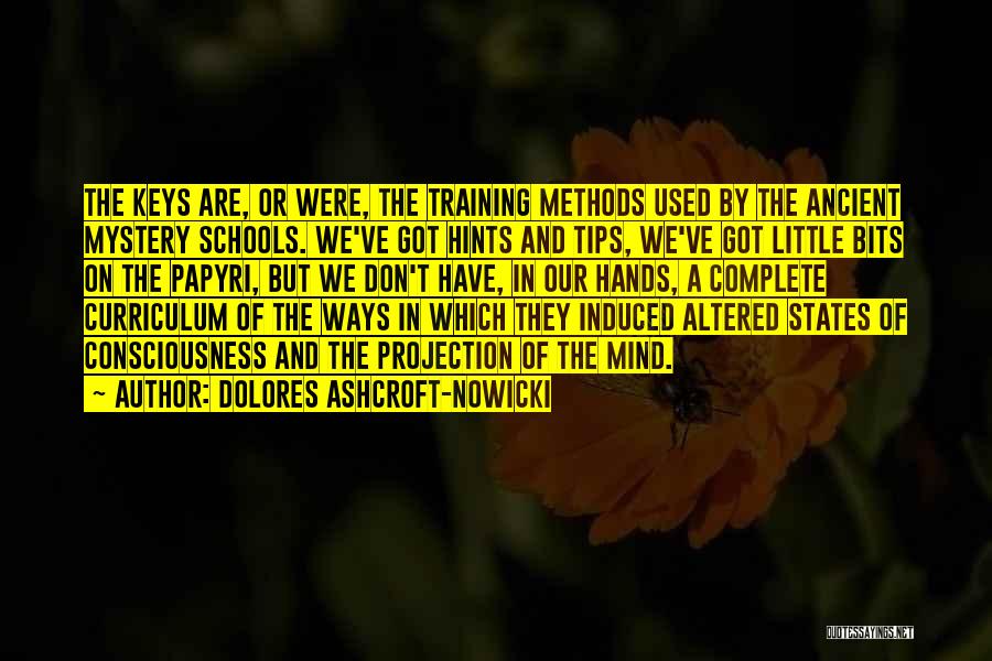 Dolores Ashcroft-Nowicki Quotes: The Keys Are, Or Were, The Training Methods Used By The Ancient Mystery Schools. We've Got Hints And Tips, We've