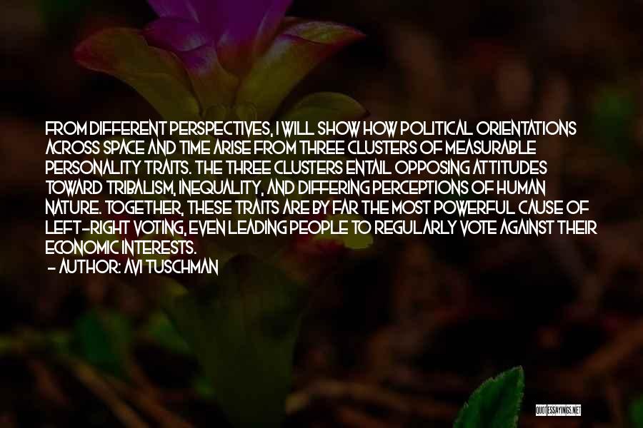 Avi Tuschman Quotes: From Different Perspectives, I Will Show How Political Orientations Across Space And Time Arise From Three Clusters Of Measurable Personality