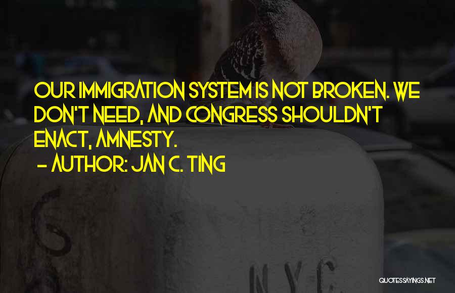 Jan C. Ting Quotes: Our Immigration System Is Not Broken. We Don't Need, And Congress Shouldn't Enact, Amnesty.