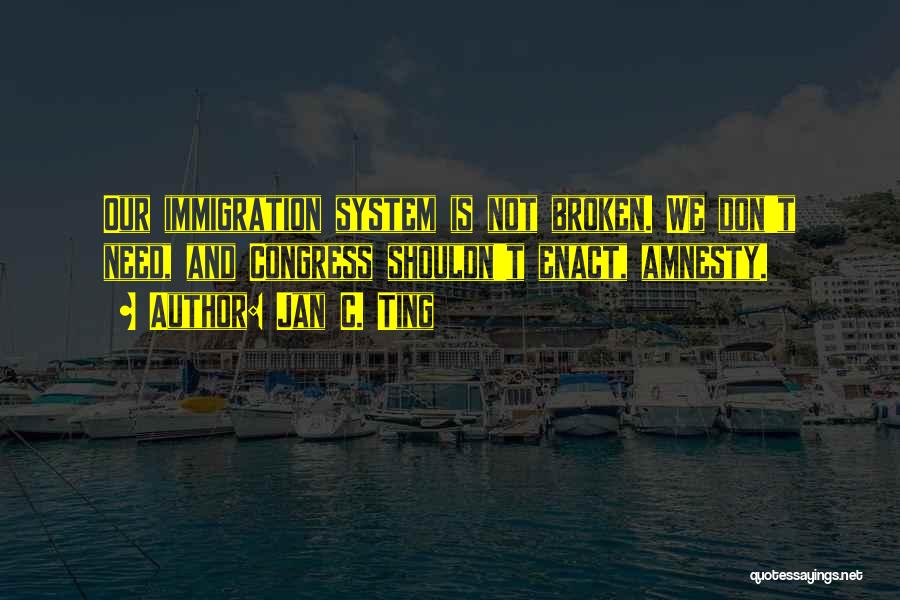 Jan C. Ting Quotes: Our Immigration System Is Not Broken. We Don't Need, And Congress Shouldn't Enact, Amnesty.