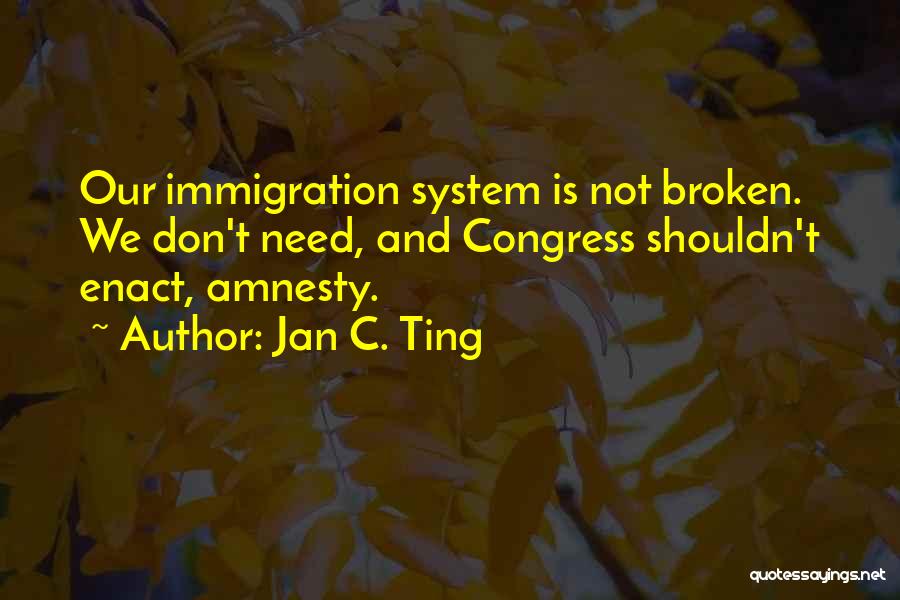 Jan C. Ting Quotes: Our Immigration System Is Not Broken. We Don't Need, And Congress Shouldn't Enact, Amnesty.