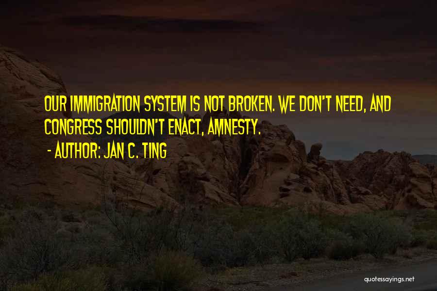 Jan C. Ting Quotes: Our Immigration System Is Not Broken. We Don't Need, And Congress Shouldn't Enact, Amnesty.