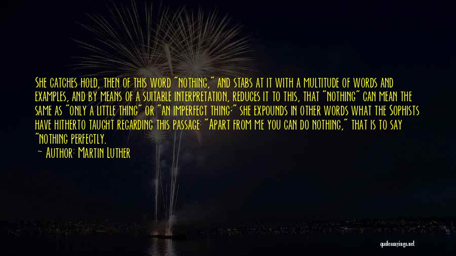 Martin Luther Quotes: She Catches Hold, Then Of This Word Nothing, And Stabs At It With A Multitude Of Words And Examples, And