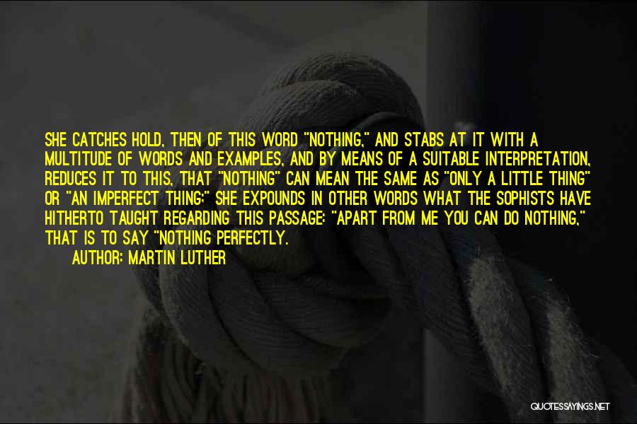 Martin Luther Quotes: She Catches Hold, Then Of This Word Nothing, And Stabs At It With A Multitude Of Words And Examples, And