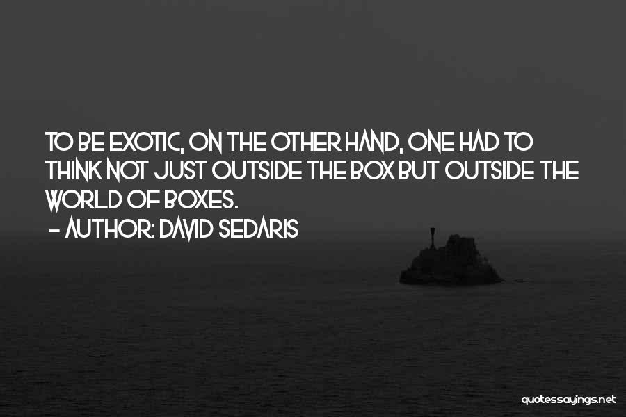 David Sedaris Quotes: To Be Exotic, On The Other Hand, One Had To Think Not Just Outside The Box But Outside The World